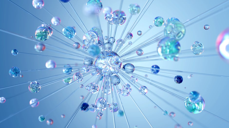 An abstract digital representation of interconnected data points and glowing lines, illustrating how AI creates a semantic network from disparate knowledge for better organization.