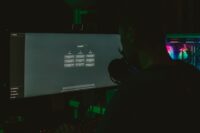 A human editor meticulously reviewing AI-generated text on a computer screen, highlighting areas for factual verification and tone adjustment.