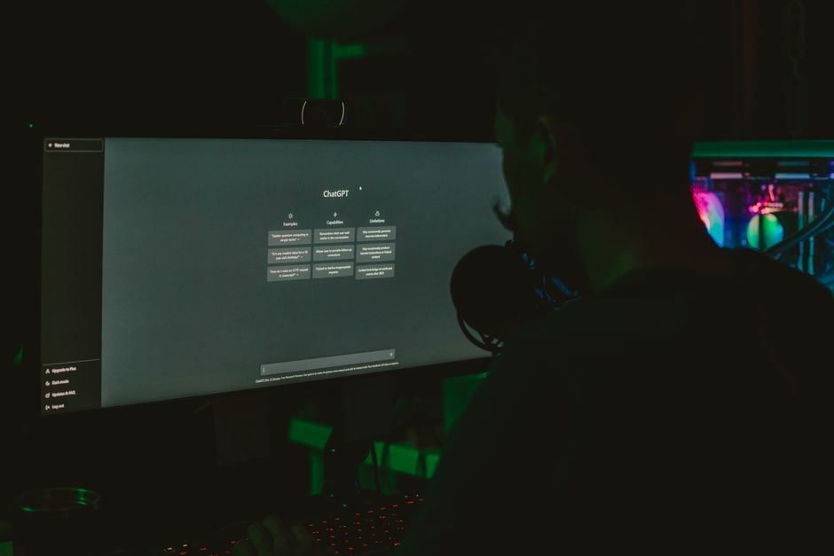 A human editor meticulously reviewing AI-generated text on a computer screen, highlighting areas for factual verification and tone adjustment.