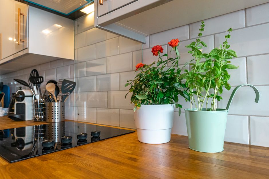 A modern, small kitchen counter featuring a compact Instant Pot and other essential multi-functional appliances, earning their space.